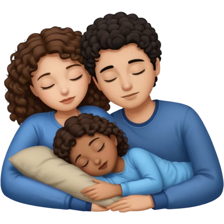 ragazza con i capelli castani lisci che dorme con un ragazzo con i capelli neri e ricci emoji