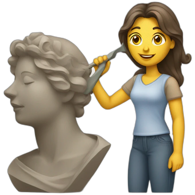 a woman sculptor with a sculpture emoji
