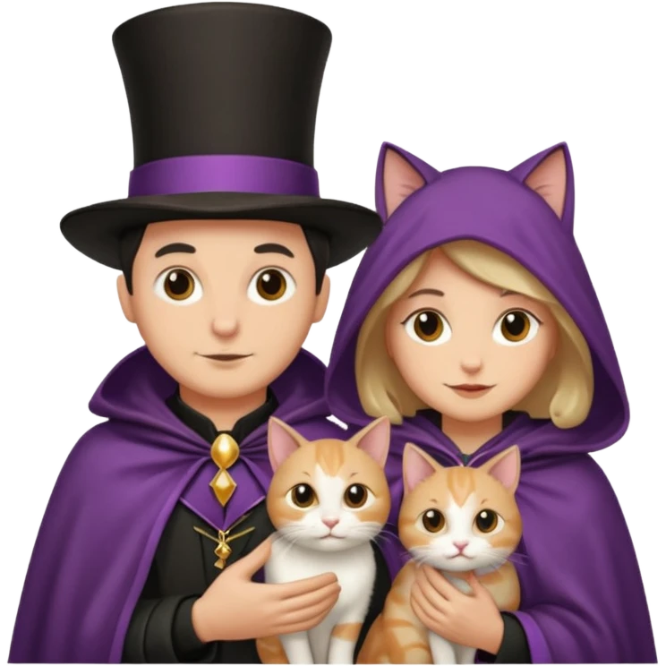 magician couple and their pet cat emoji