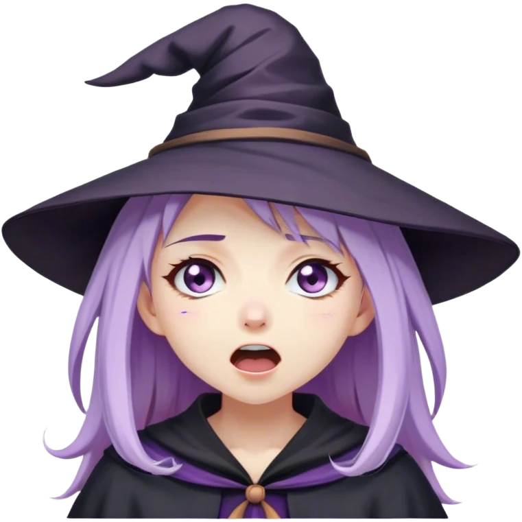 cute anime girl with lilac hair in a witch hat cries and screams loudly with her eyes closed emoji