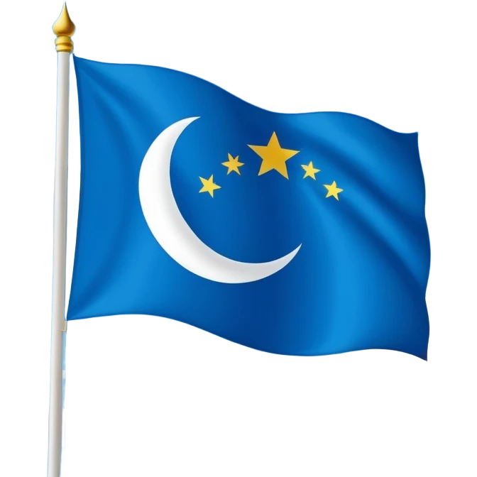 East Turkestan flag with sky blue background, white crescent and star, clean style emoji