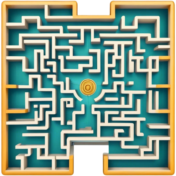 An icon showing an overhead view of a maze with doors on each side, leading to the finish line. The maze should be intricate, symbolizing the challenge of indoor and city-based escape rooms. The design conveys the thrill of navigating through twists and turns. transparent background emoji