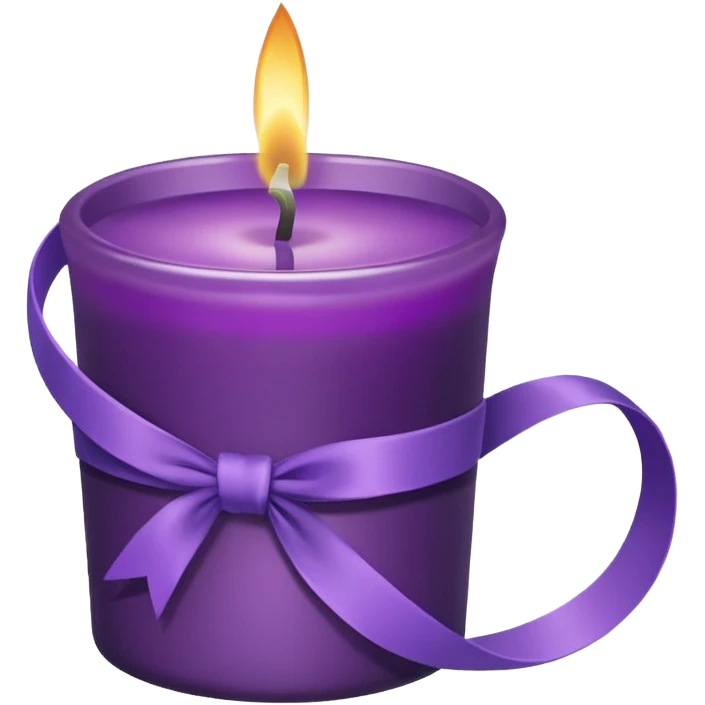 A cup of purple candle with purple ribbon wrapped around the cup. emoji