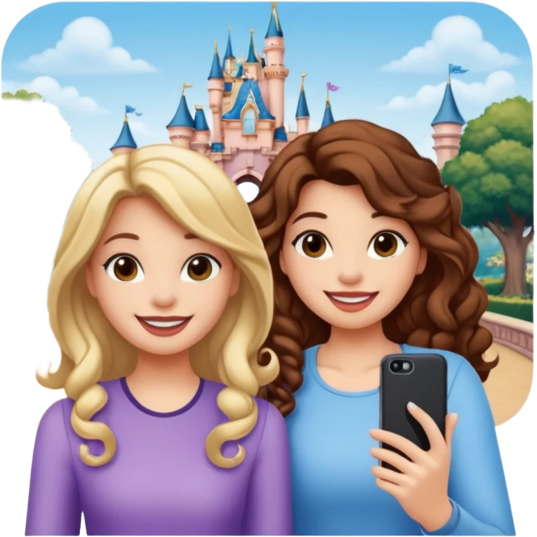Haz un dos chicad una la bella de Disney y la otra uo con el pelo rizado largo haciendose un selfie como si et UVI ETB en el perquè de isney emoji