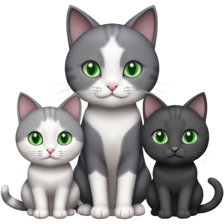 2 different coloured grey cats including one dark grey and white cat and one completely solid dark grey cat with green eyes and only white paws emoji