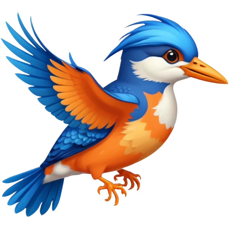 Create a flying kingfisher keep the detail to a minimum but make it recognizable. Keep the number of colors limited to only 5 emoji
