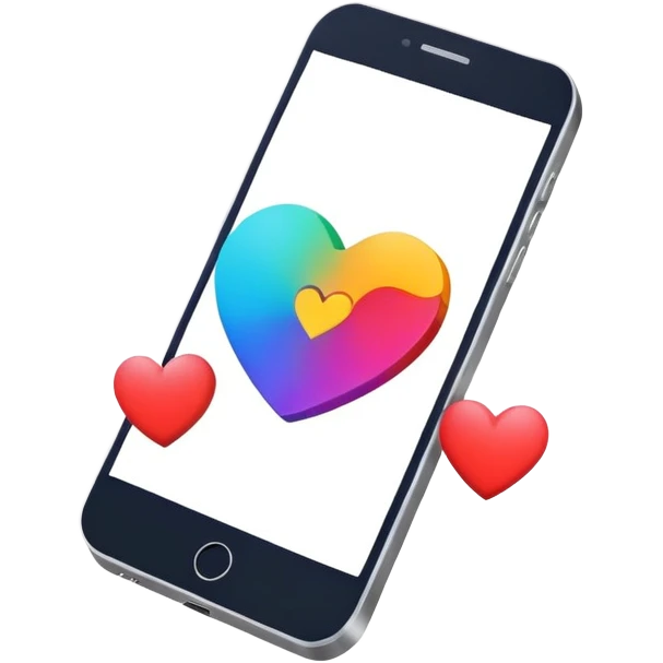  smartphone showing a colorful social media post with a heart and image icon emoji