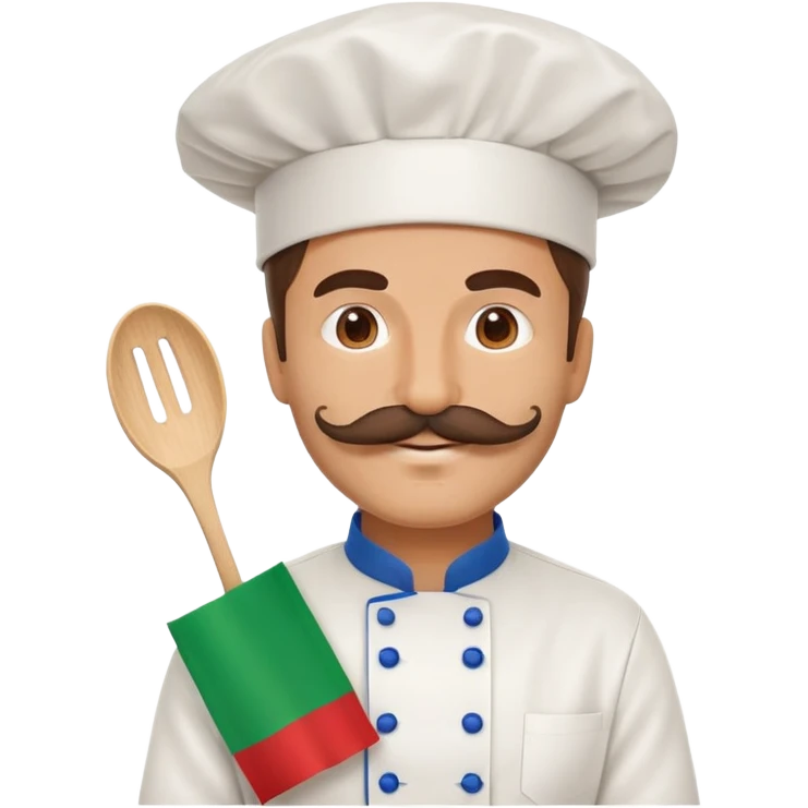 Paper fan with the design of an Italian man with a thick mustache, Italian flag colors, chef hat emoji