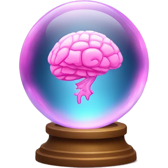 A glowing crystal ball with a pink brain inside. emoji