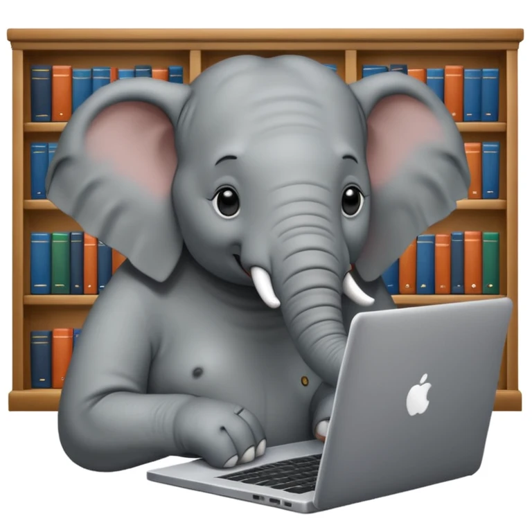 an elephant with a laptop in a library emoji