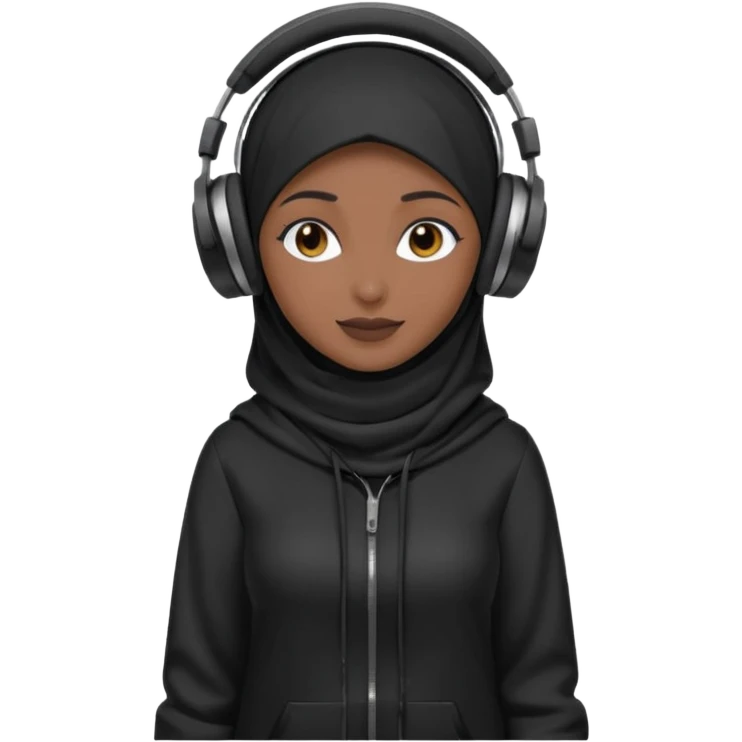 hijab DJ, headphone,  full body, black emoji