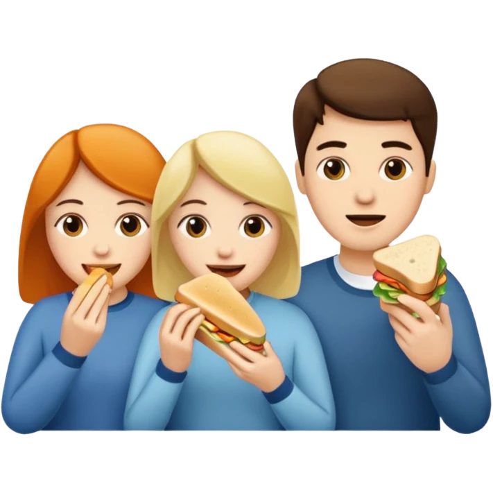 three people eating sandwich emoji