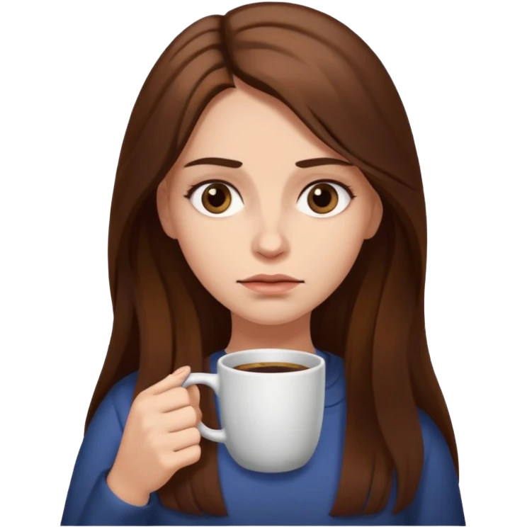 create a woman long hair brown, holding her cup of coffee looking exausted  emoji
