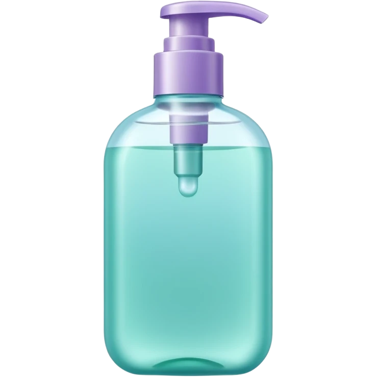 shower gel bottle sleek curved pump or flip-top semi-transparent or opaque aqua mint lavender shiny smooth hint of gel inside no branding bubbles or faces clean 3D soft shadows transparent background emoji scale emoji