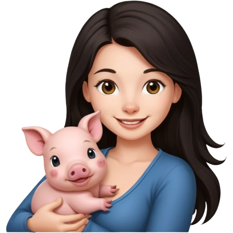 Ragazza bellissima sexy capelli lunghi scuri con un piccolo maialino emoji