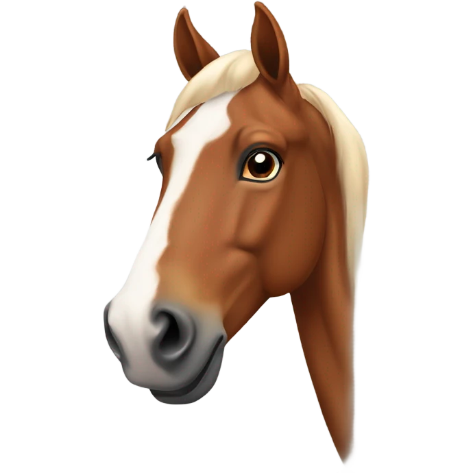 A chestnut horse with a white long marking down its forehead to its nose emoji