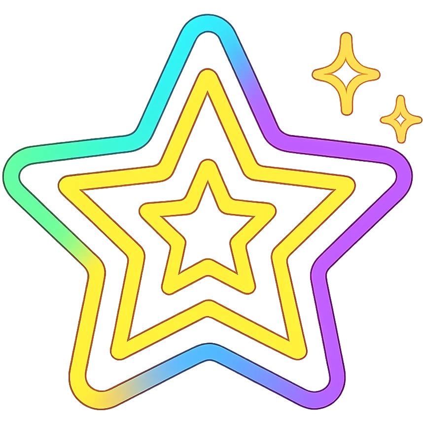 A shining star with bright neon outlines in pop art style emoji