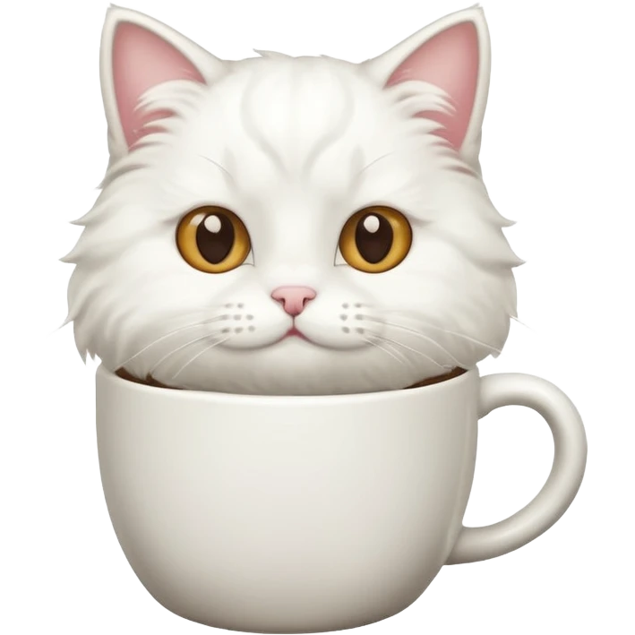 cute white cat relaxing in a coffe mug emoji