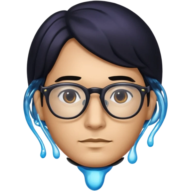 make a guy from portugal that has glasses and has a good jawline and a little masculine and black hair that spreads to the sides and make him glossy and shiny emoji