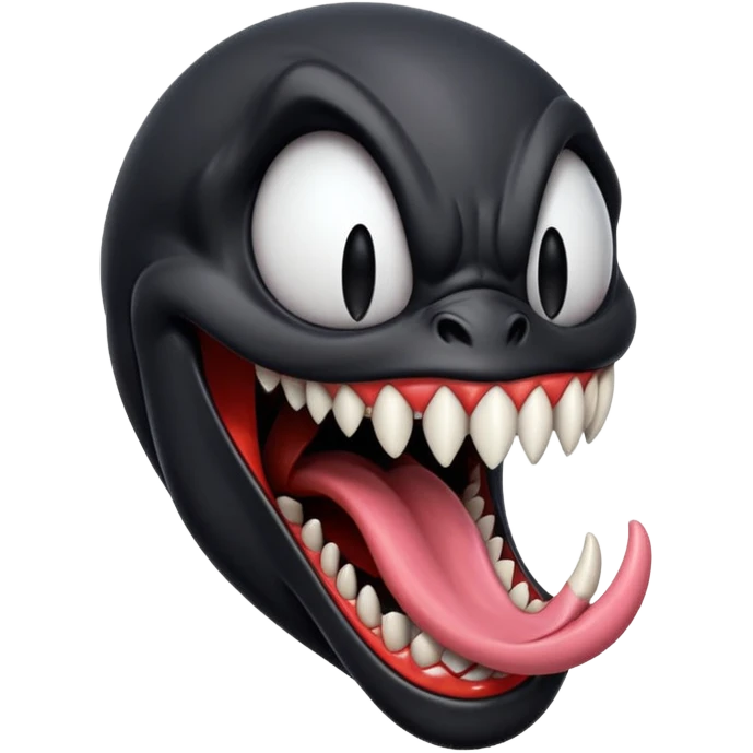 Venom with long tongue out, clean black body, no logos or markings, expressive emoji style emoji