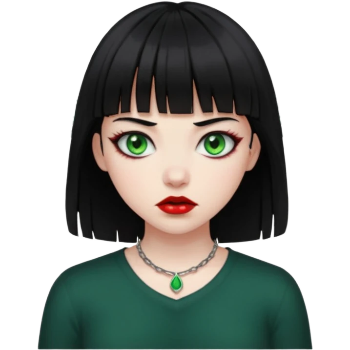 Guria com cabelo preto franjinha sangrando olhos verdes  fundo preto e um piercing bridgepiercing emoji