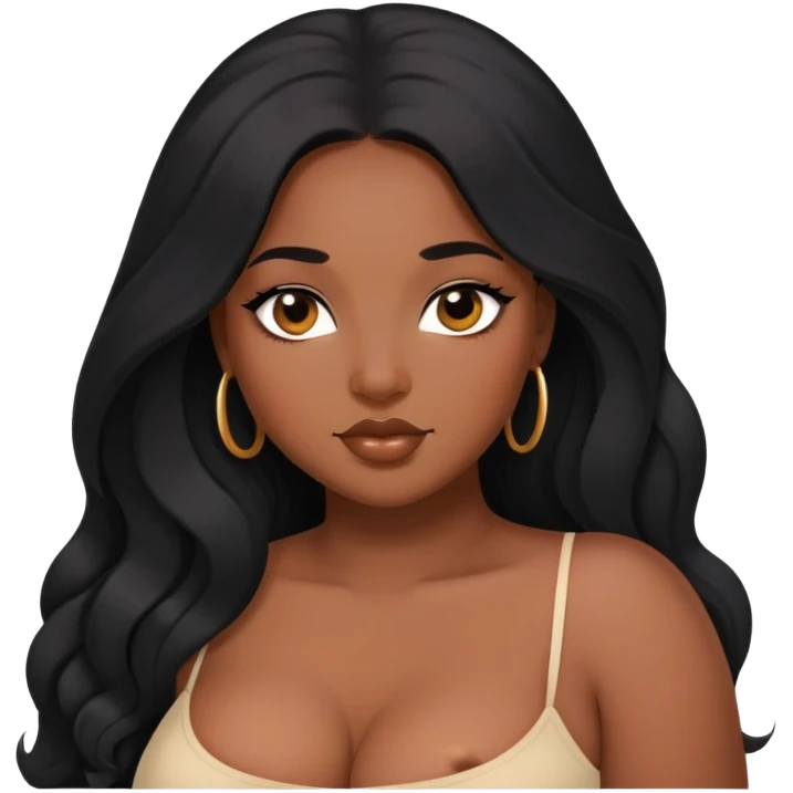 Black Curvy, black long hair, black eyes sfw intimate pose emoji