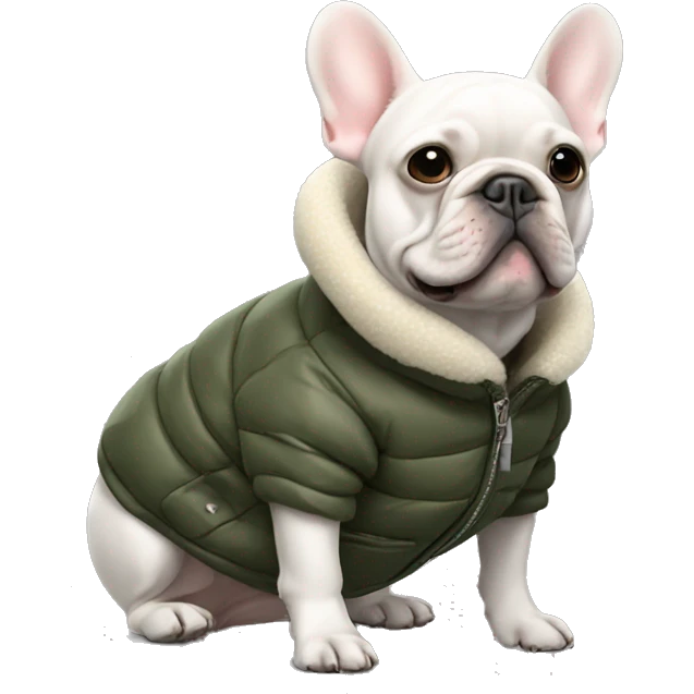 French bulldog wearing puffer jacket emoji