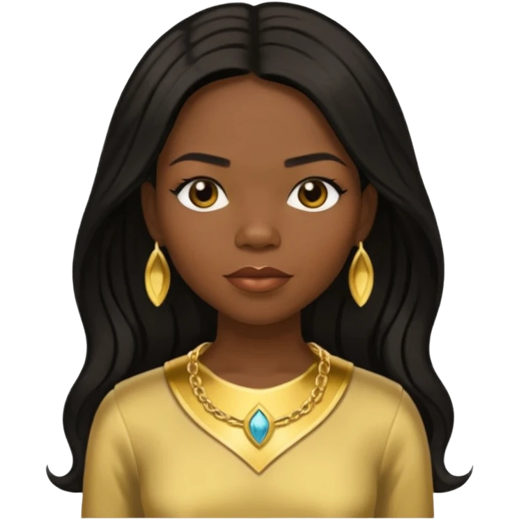 Michelle Williams from Destiny's Child with dark skin ,black long hair, gold outfit emoji