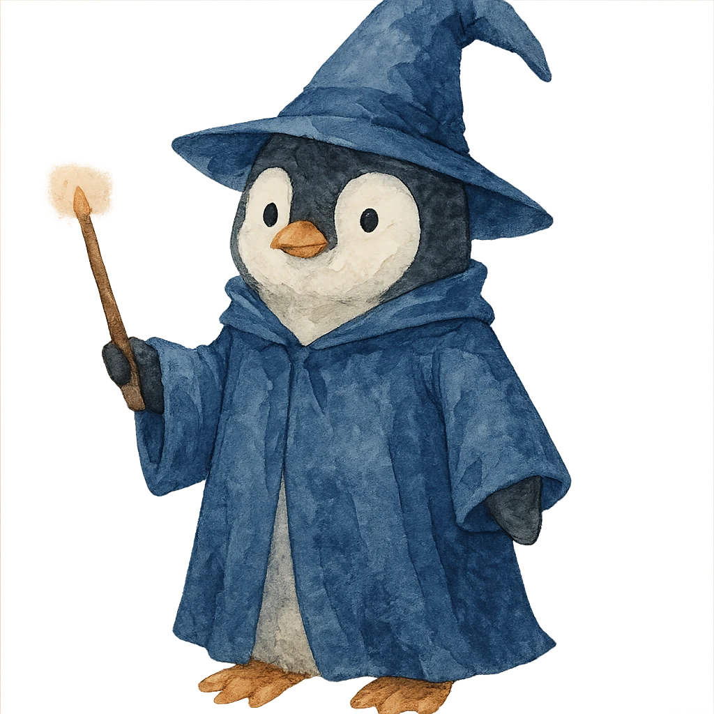 watercolor style penguin wizard emoji