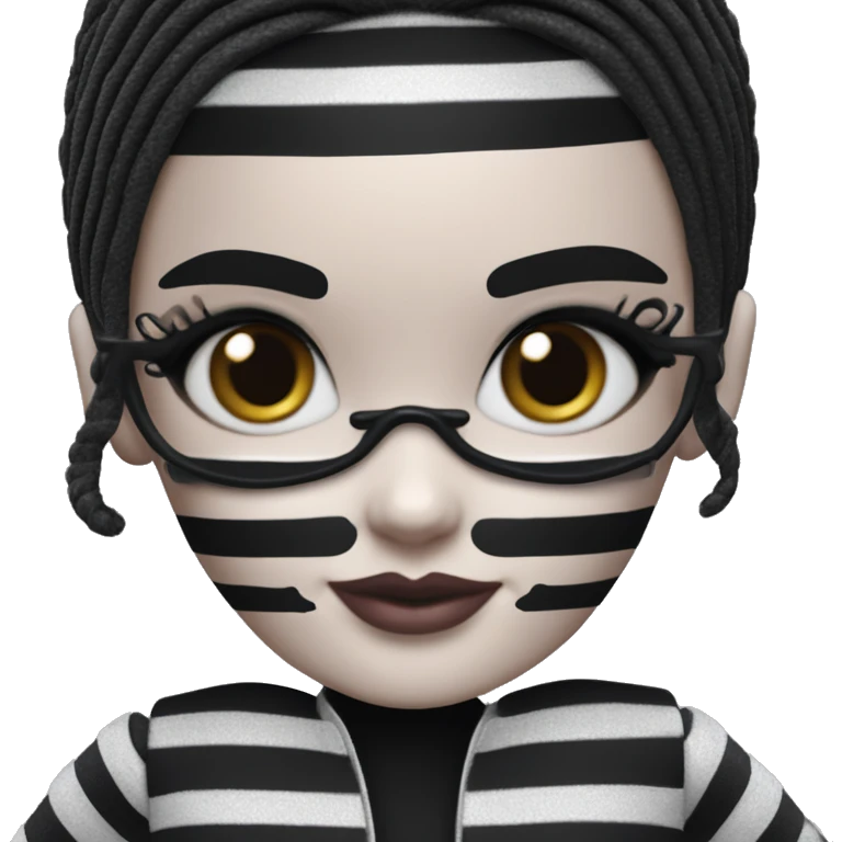 Bouclé Beauty Barbie, Wednesday Addams from academy, in dark-gray and black striped emoji