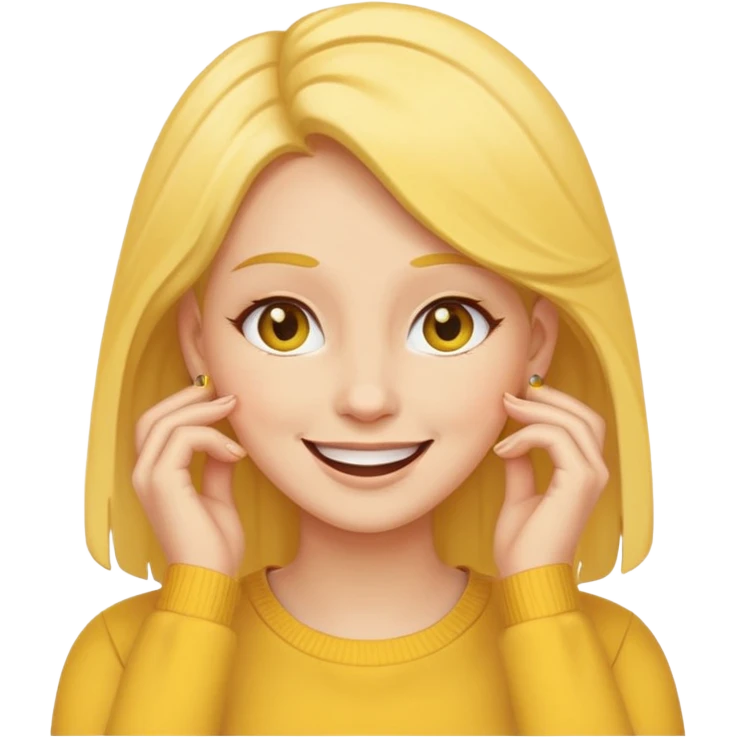 yellow face tucking her hairs behind her ear in flattery cuz a guy said she’s cute emoji