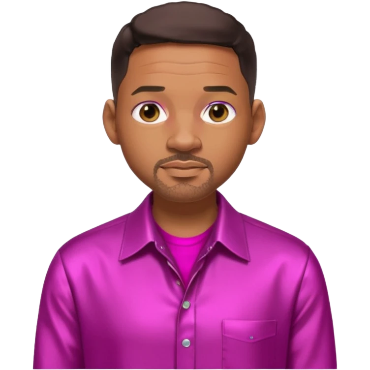 Will Smith with dark brown hair, metallic fuchsia dress shirt, metallic white pants emoji
