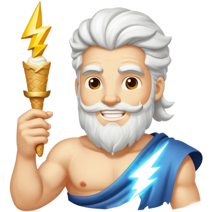smiling Zeus with white ice cream and lightning bolt emoji