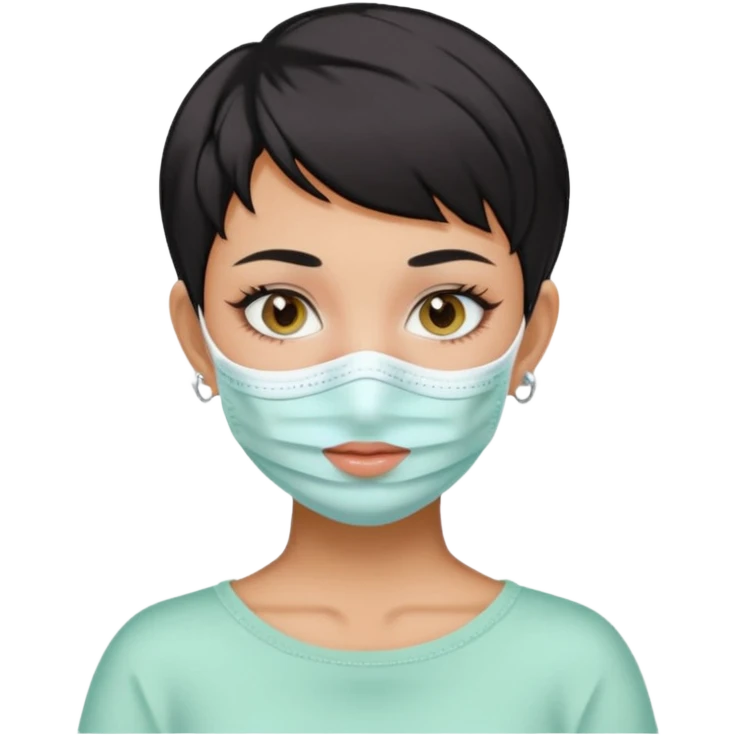 tan girl with black hair & a pixie cut no earrings doing cute pastel colors skin care emoji