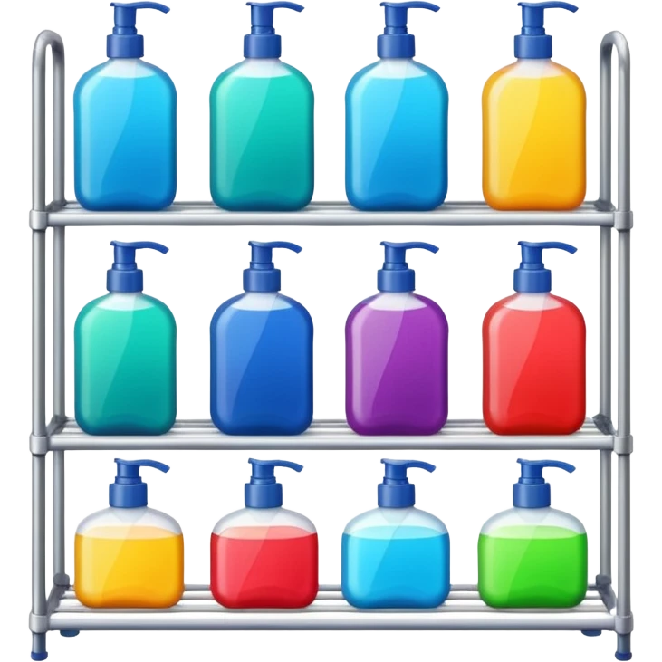 Shower with body wash, shampoo, and conditioner on racks  emoji