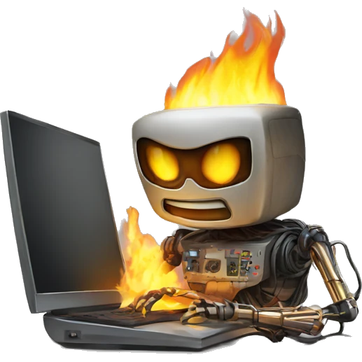 computer burning man extenguishing bot emoji