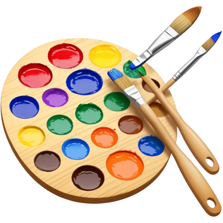 Paint palette with colorful paints and brush emoji