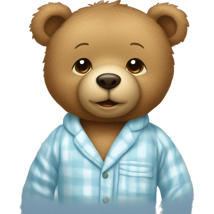 Light brown teddy bear with a light blue pyjamas emoji