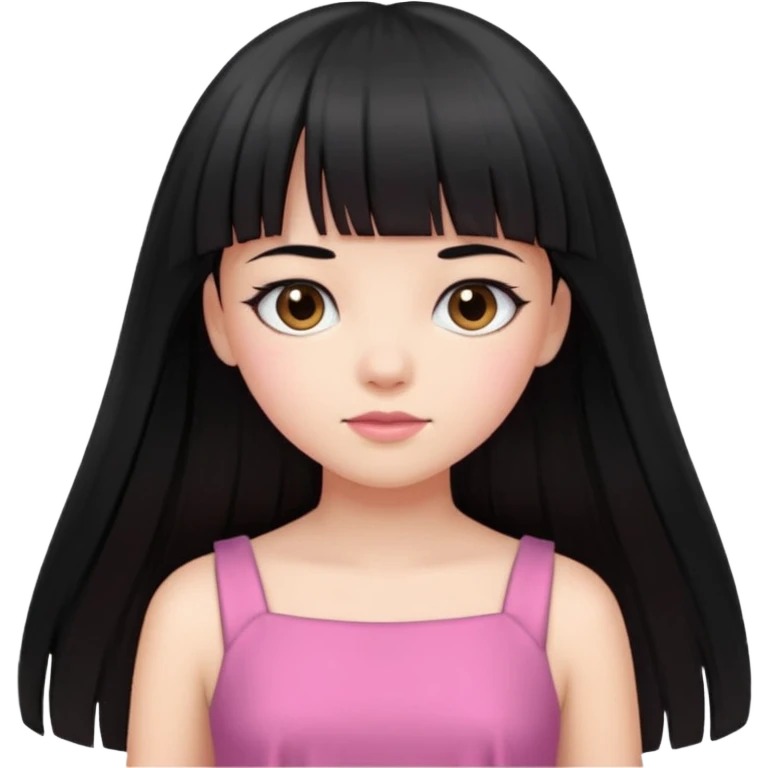 Girl with long, straight black hair with bangs and a pink dress  emoji