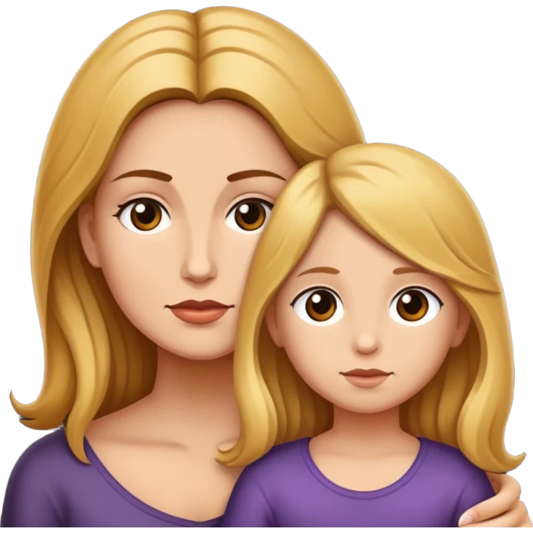 Una madre y una hija, la madre de piel clara con el pelo rubio y recogido en un moño, la hija de piel oscurita y pelo marrón y suelto emoji