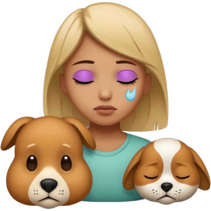 Dead pet with eyes closed with a sad master next to it emoji