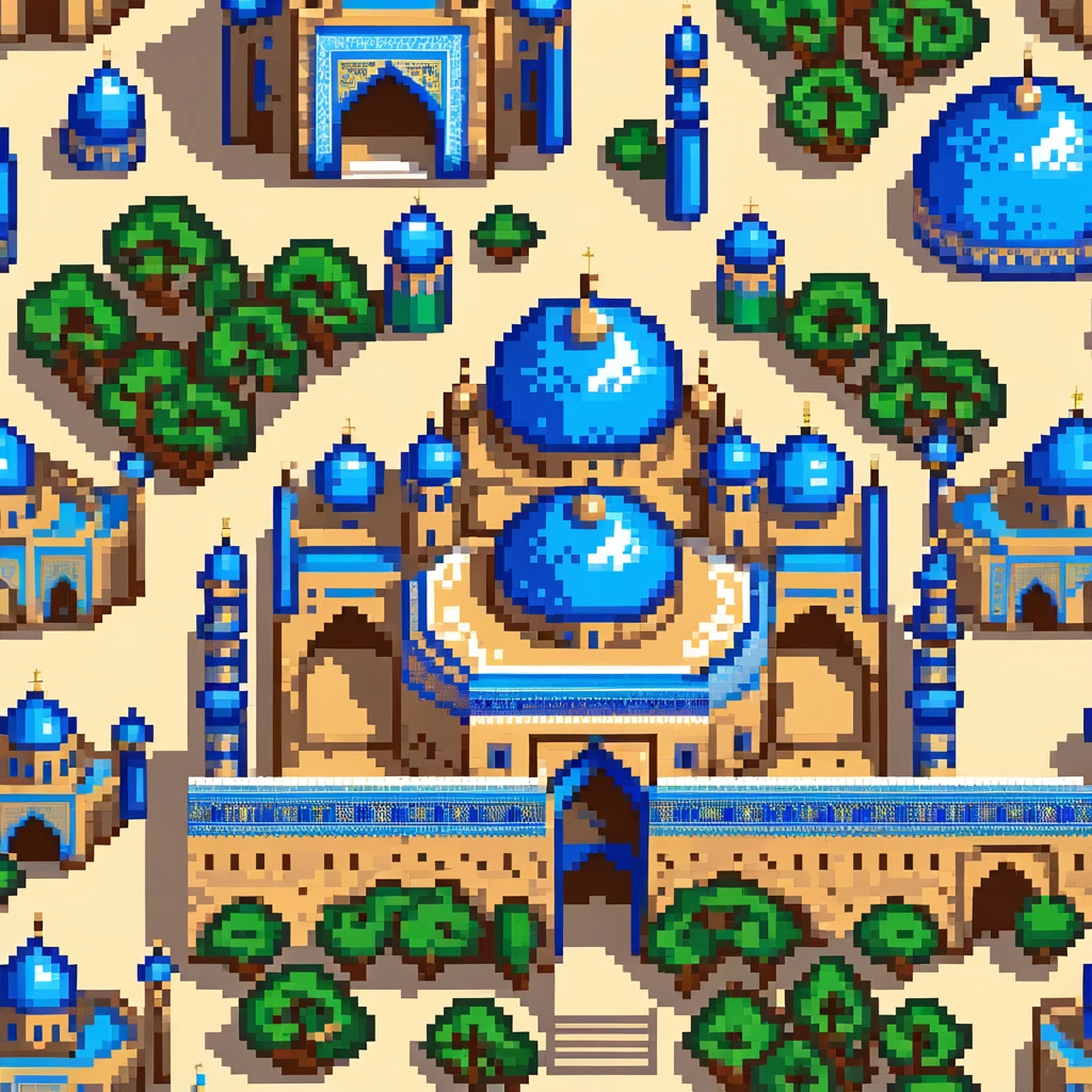 Ancient city of Samarkand with blue domed mosques, ornate Islamic architecture, Registan Square emoji