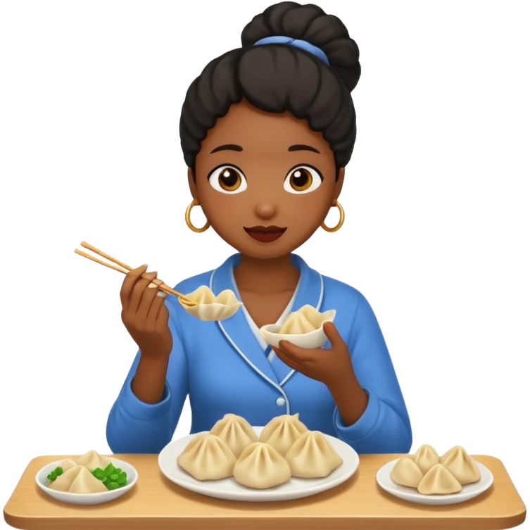 Black girl eating dumplings emoji