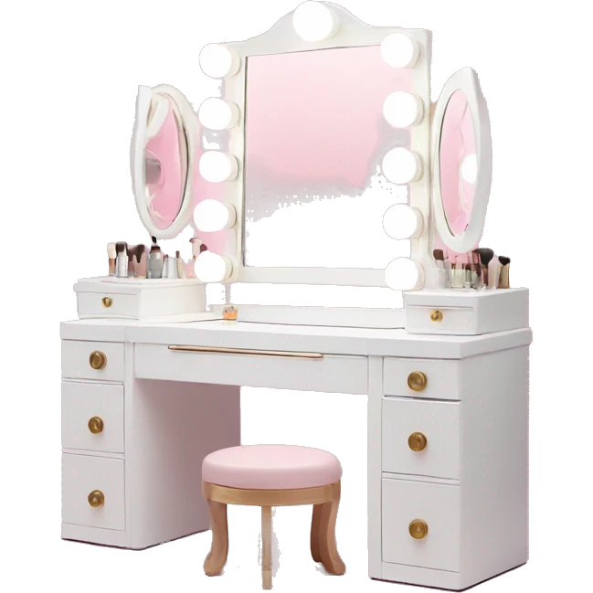 White Makeup vanity with light pink makeup emoji