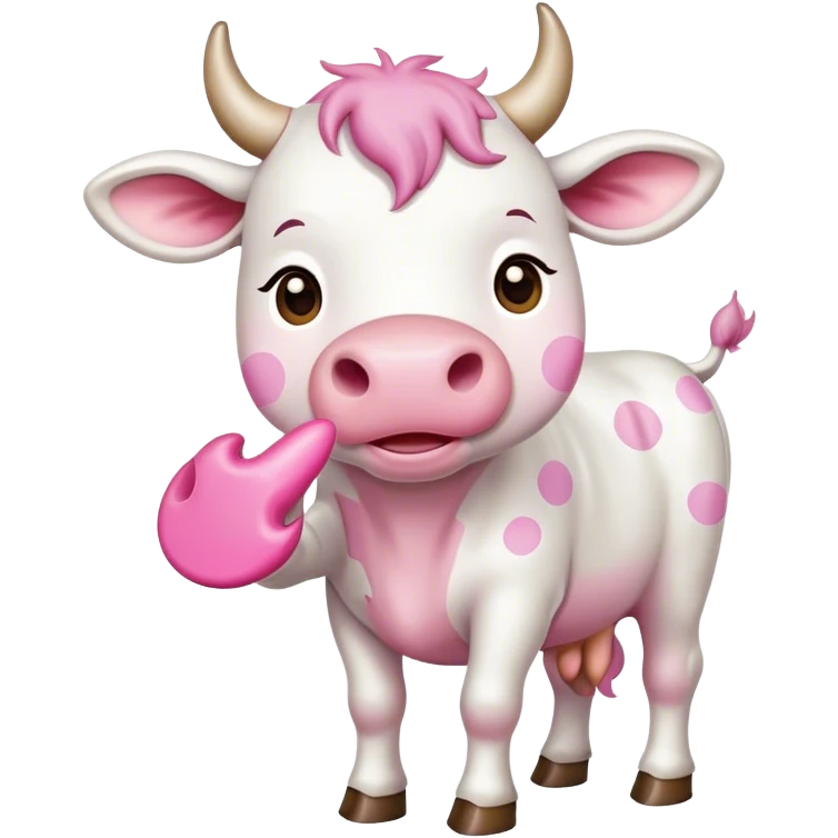 White cow with pink dots holding one hoof up emoji