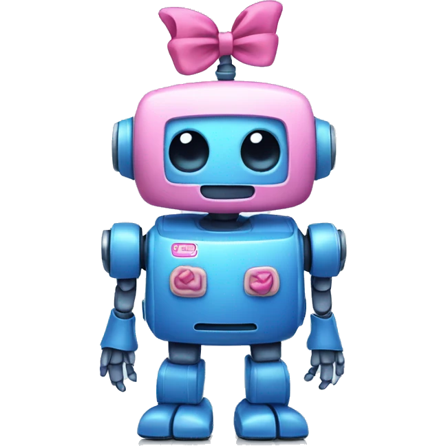 blue robot with a pink cute bow emoji