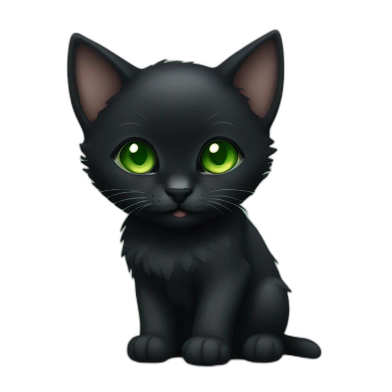 Total Black kitten with green eyes an big ears emoji