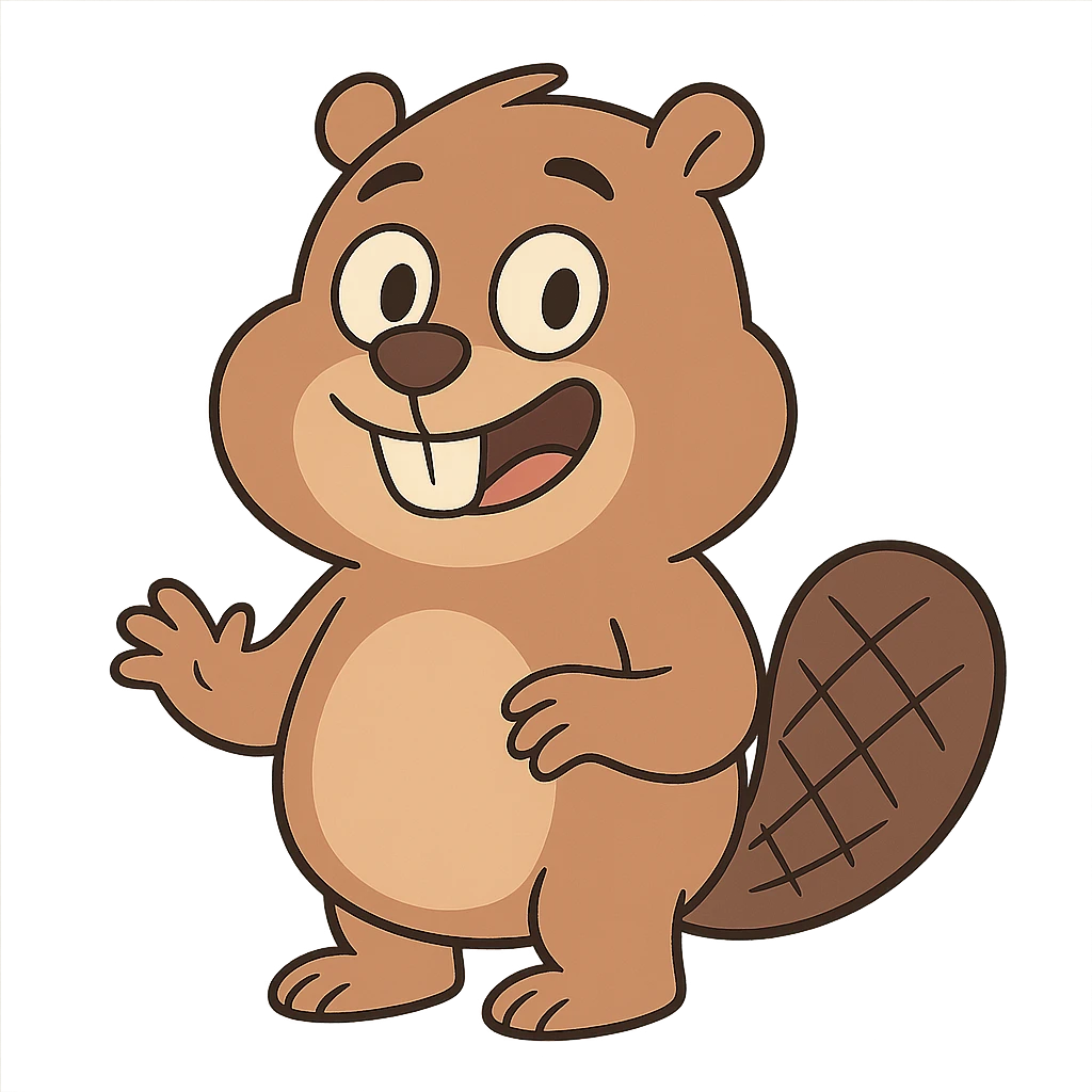 cute and friendly beaver character, bright expression, round body, emphasized front teeth, cartoon style emoji