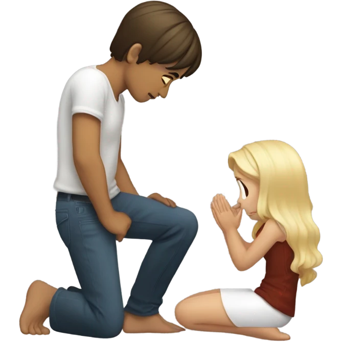 Brunette boy begging Infront of blonde girl emoji