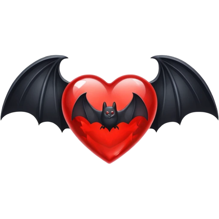 crystal red heart with black bat wings emoji